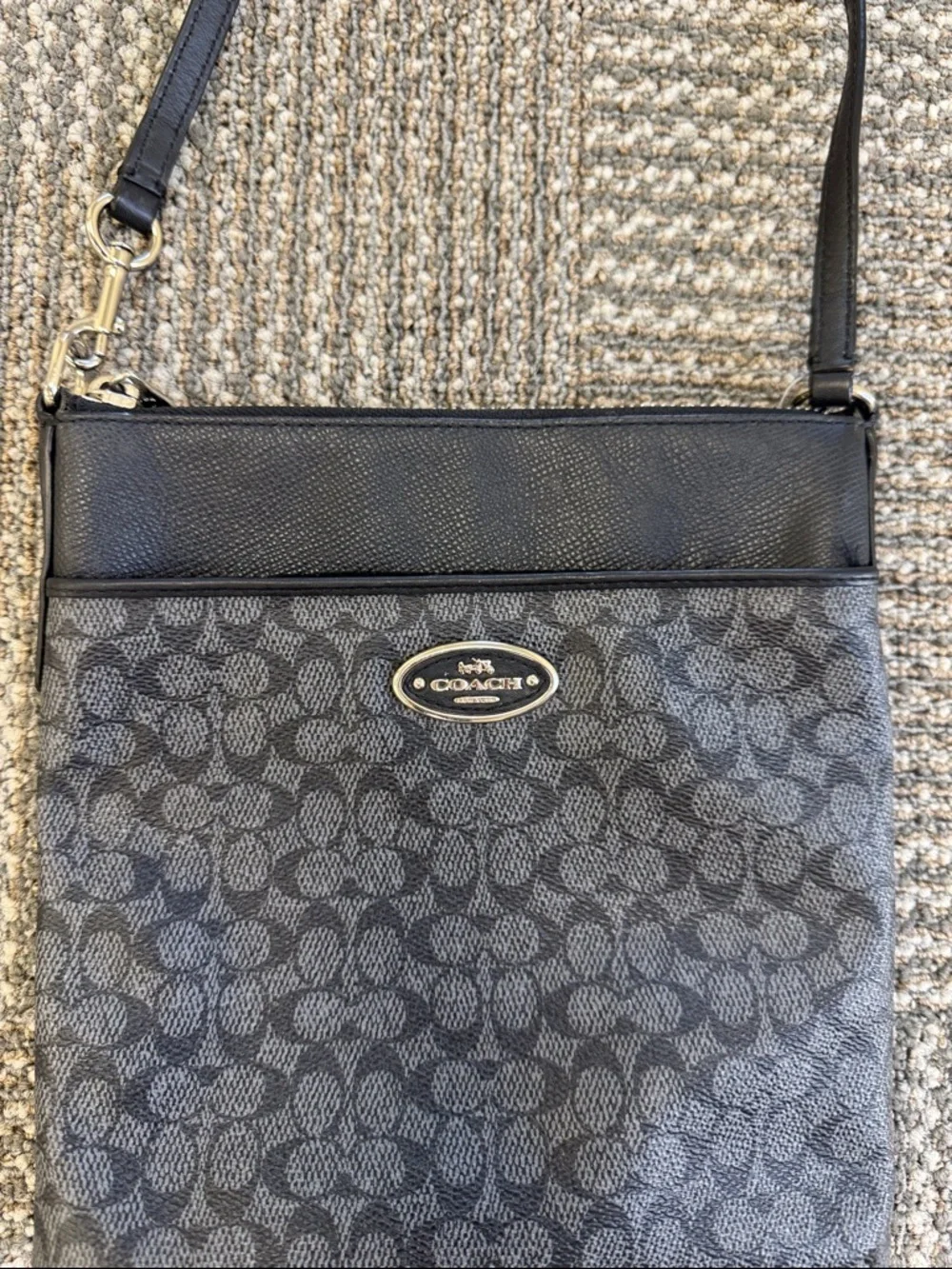 Coach North South Swingpack Leather Crossbody Logo Bag with Silver Hardware